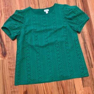 J. Crew Kelly Green eyelet blouse